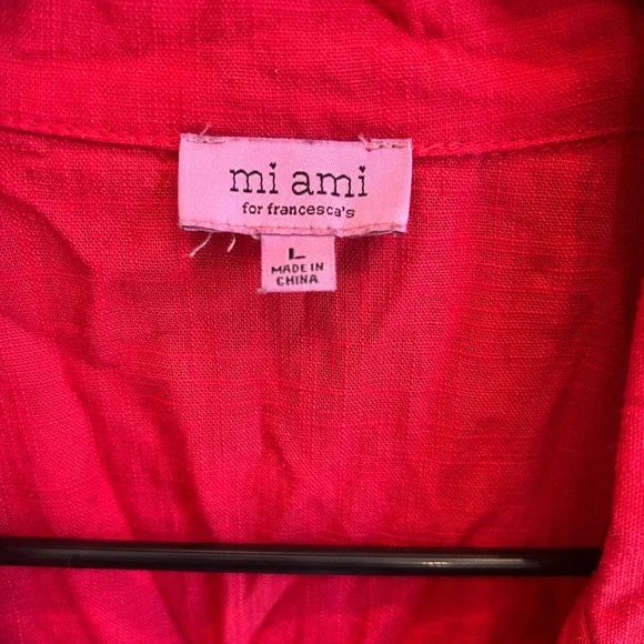 Tie-Front Red Women's Button-Up Top - Picture 2 of 3